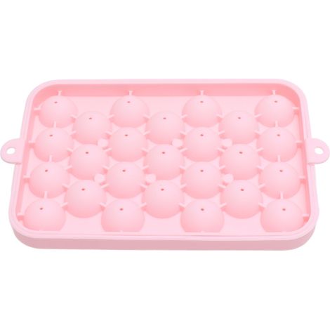 Bac à glaçons silicone 25 cubes ronds, moule à boules de glace facile à démouler avec couvercle rose (1/5)