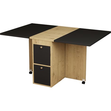 Set de comedor con mesa plegable extensible 120x80x75 cm y 4 sillas blanco roble negro (1/5)