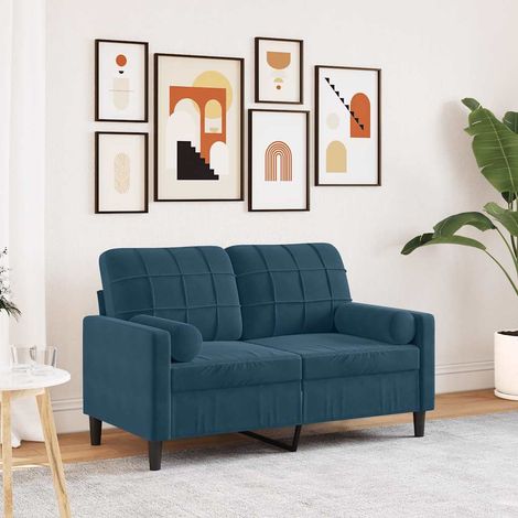 2-Sitzer-Sofa mit Zierkissen Blau 120 cm Samt (1/5)