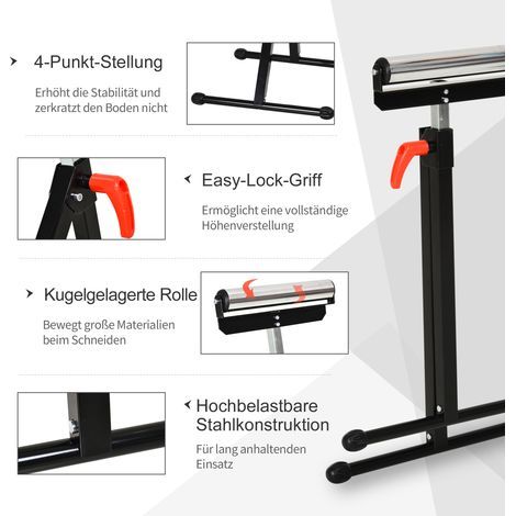 Rollständer, höhenverstellbarer Arbeitsständer, Rollengestell, Stützständer, bis 90 kg, Metall, schwarz, 44 x 50 x 68–110 cm (1/5)