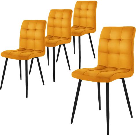 Ml-Design – Set de 4 chaises de salle à manger en velours jaune moutarde – Dossier ergonomique – Pieds en métal noir – Hauteur d'assise 50 cm (1/5)