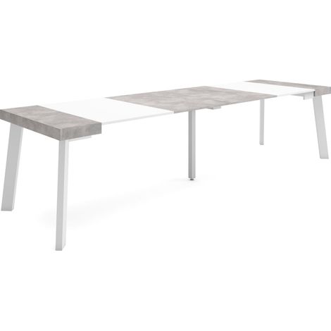 Skraut Home - Table console extensible, Console meuble, 300, Pour 14 personnes, Pieds en bois, Style moderne, Blanc et Gris Ciment (1/5)