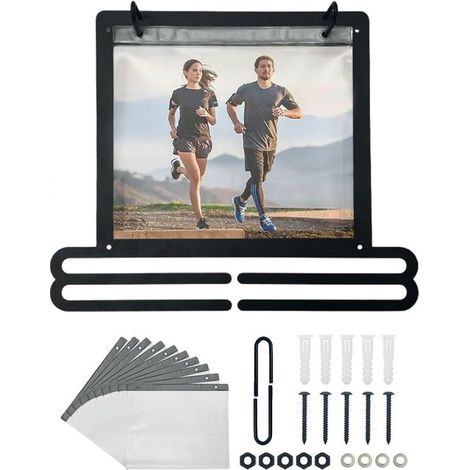 Espositore per medaglie per corridori, porta medaglie e porta pettorali per oltre 60 medaglie, fornito con 10 tasche a patta. (1/5)