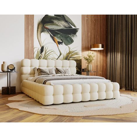 Bestmobilier – Lit coffre 180x200 cm – Sommier à lattes inclus – Coffre de rangement – Revêtement velours beige – Tête de lit capitonnée (1/5)