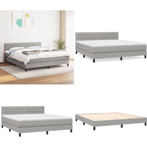 Sommier à lattes de lit avec matelas Gris clair 180x200cm Tissu - Lit Double - Lit Tapissier - Literie - Matelas À Ressorts Ensachés - Tête De Lit Ajustable - Home & Living (1/5)