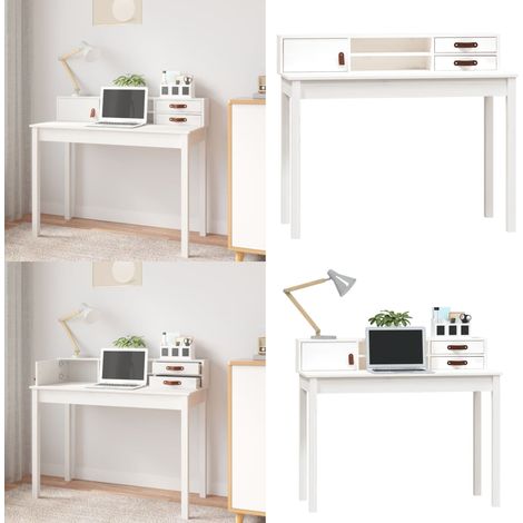 Scrivania Bianca 110x50x93 cm in Legno Massello di Pino - Scrivania da ufficio - Scrivania in pino