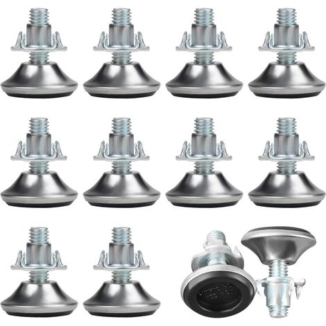 Pieds de meubles réglables M8 x 30 mm (12 pièces) – Pieds cylindriques réglables de taille moyenne avec coussinets en PP et écrous en T, curseurs de pieds de meubles réglables en caoutchouc (1/5)