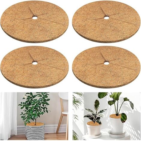 Lot de 4 Disque de Protection Plante Coques de Protection en Noix de Coco de 20 cm pour Pots de Fleurs, Tapis de Protection Contre Les Mauvaises Herbes, Plantes d'hiver en Plein (1/5)