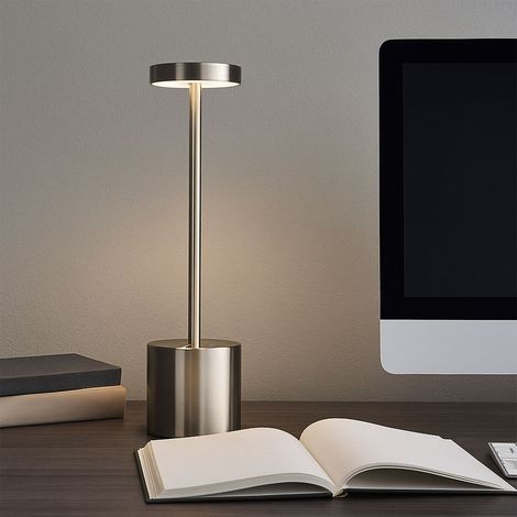 Lampada da tavolo Lampada da tavolo argento Lampada da soggiorno CCT batteria ricaricabile touch dimmer, metallo plastica, 1,2W 138Lm 2700K 4500K 6000K, H 34 cm