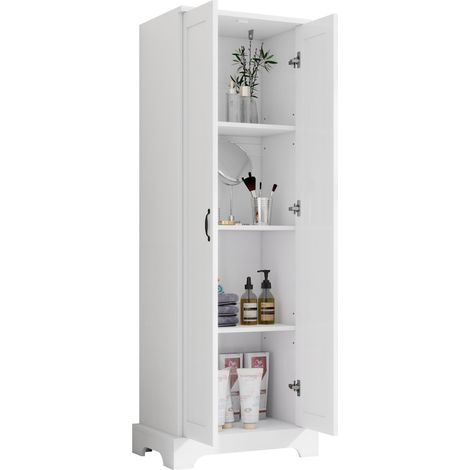 Meuble colonne de salle de bain 2 portes blanc 170 cm, MDF verni résistant à l'humidité, 4 niches, étagères réglables et fermeture douce – CHICFURN (1/5)