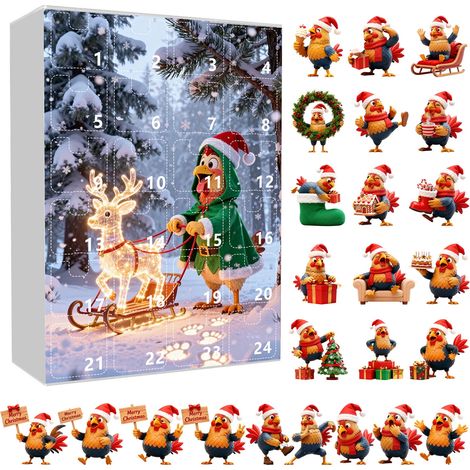 Calendrier De Lavent Musical - Boîte Avion Plate Avec 24 Figurines Coq - Compte À Rebours De Noël - Pour Enfants Et Collectionneurs - 1 Pièce (1/3)