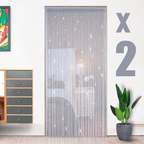 Lot de 2 Rideaux Argentés Paillette 90x200 cm Draperie avec Franges, Décoration Élégante pour Fenêtre et Porte (1/5)