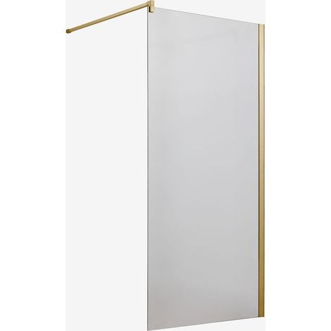 SKLUM Feste Duschwand mit 8 mm gehärtetem Glas und Bristol-Aluminium Gebürstetes Gold Transparent