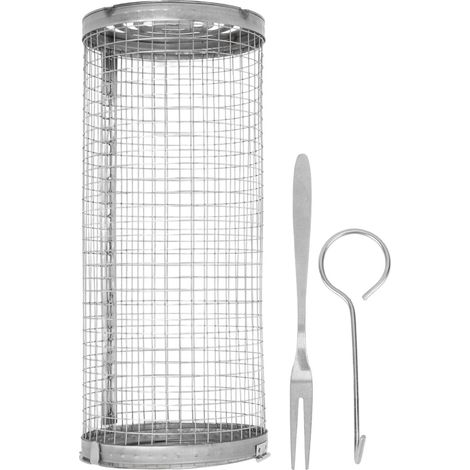 Panier de Barbecue roulant à grille ouverte, en acier inoxydable, grillage cylindrique, pour poisson, légumes, frites S (1/5)