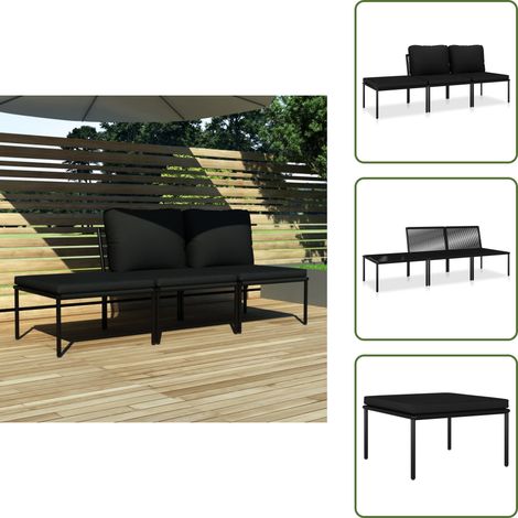Salon de jardin 3 pcs avec coussins Noir PVC - Meubles De Jardin - Salon De Jardin - Set De Salon - Mobilier Extérieur - Mobilier De Patio (1/5)