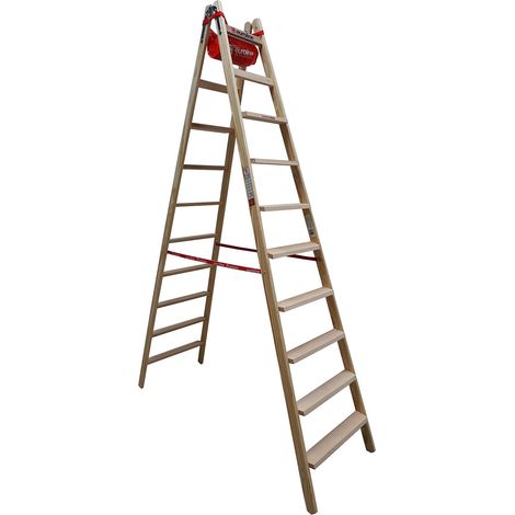 Euroline Holz Stufenstehleiter mit Comfort-Stufen mit Werkzeugablage 2x10 Stufen