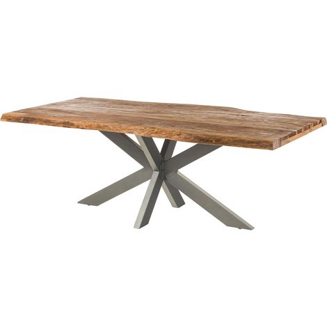Table à manger 180x90 en bois de Sheesham sablé naturel pied central gris FREEFORM 5