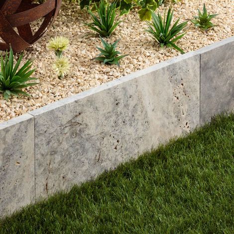 Bordure de jardin Travertin Gris Silver 61x33x3 cm (à l'unité) - RO'MA NATURE