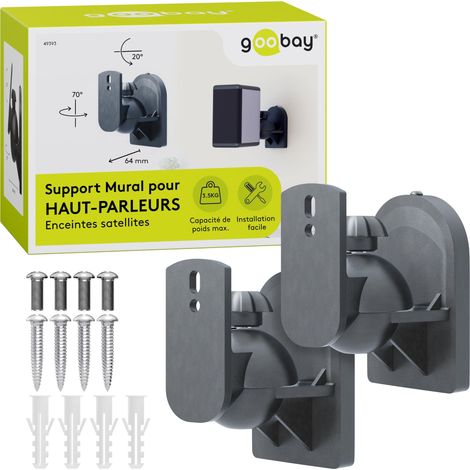 Support Mural pour Haut parleurs Universel, pivotant/Support pour Enceintes Home cinéma/inclinable pour Enceintes jusqu'à 3,5 kg/Noir (1/5)