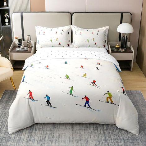 Parure de Lit Ski Vintage Coton Housse de Couette 220x240 Montagne Enneigée Couvre Lit Paysage d'hiver Sets de Housses de Couettes Impressions D'Œuvres d'art Colorées Scène Sports de Plein Air (1/5)