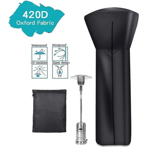 1 housse de protection imperméable et résistante pour chauffage de terrasse pyramidal à gaz, en forme de pyramide, en acier 420D. Usage extérieur. (1/4)