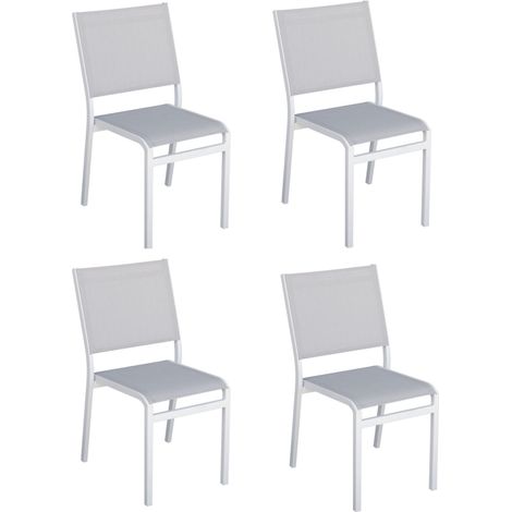 Set 4 Sedie per Esterni Impilabili in Alluminio, Arredamento Giardini, Bar, Ristoranti, Colore Bianco (1/5)