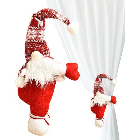 Porte-rideaux en forme de nain : embrasses créatives de Noël pour décoration de fenêtre festive, support de rideaux de Noël : embrasses de nain de charme pour rideaux, parfaites pour les fenê (1/5)