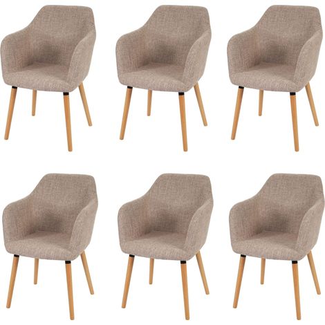 Serie Malmoe 6x sedie sala da pranzo T381 legno massiccio, tessuto beige