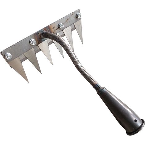 Râteau à désherber (6 dents) en acier, scarificateur de désherbage, outil de jardinage à main tranchant, outils agricoles (1/5)
