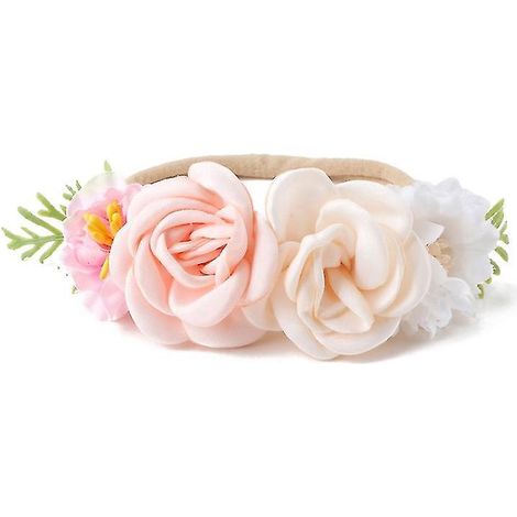Baby-Haarreif mit künstlicher Blume, aus weichem und dehnbarem Nylon, Prinzessinnen-Stil, niedlich, für Neugeborene und Kleinkinder – 10 (1/5)