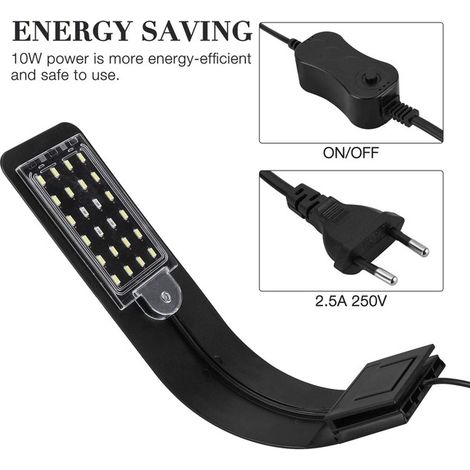Lampe LED Aquarium Clip-On Éclairage Aquarium Ultra-Mince Blanc et Bleu Lumière pour Plantes Aquatiques et Poissons Économe en Énergie