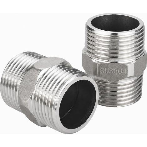 Raccord Plomberie, Adaptateur Tuyau en Inox SUS304, Raccord Double Filet Extérieur DN25 1 Pouce, Lot de 2 Pièces Hexagonal pour Eau Froide (1/5)