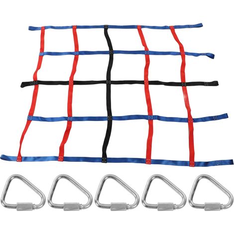 Filet d'escalade 3 couleurs pour enfants, capacité 300 kg, dimensions 1,86 x 1,46 m, polyester haute résistance, filet de chargement extérieur (1/5)
