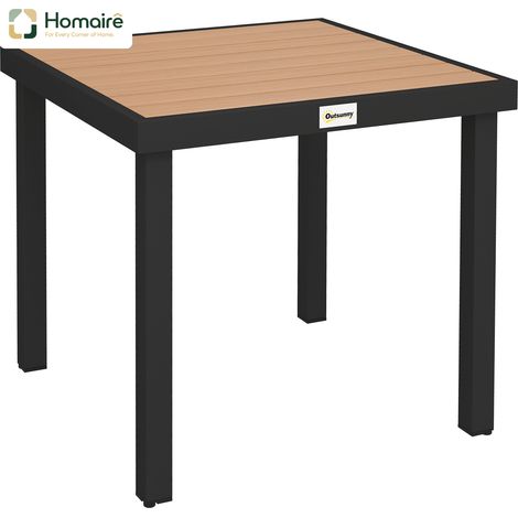 Table de jardin extérieure effet bois plateau en plastique cadre aluminium pieds réglables 78x78x74 cm HOMAIRE (1/5)