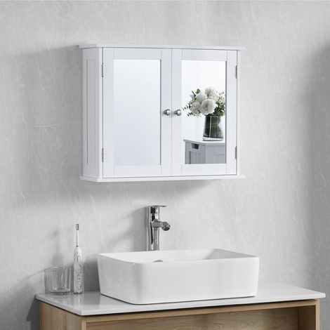 Armoire de Salle de Bain à Double Porte avec Miroir, Armoire de Rangement Murale, Blanc (1/5)