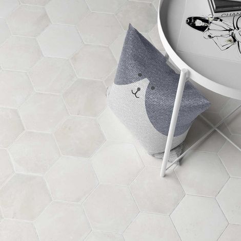 Carrelage grès cérame effet terre cuite patinée COTTAGE HEXAGONE 16x14cm - Hexagone 16x14 cm Blanc cassé - Mat - boîte de 0.44 m2 - Gioia Materia