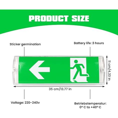 BORDEAG Emergency Exit Light, LED Emergency Light, 5W Security Escape Light, With 5 Pictogram, LED Emergency Light, Wall Mounting, For Supermarket, Shopping Malls (1/4)
