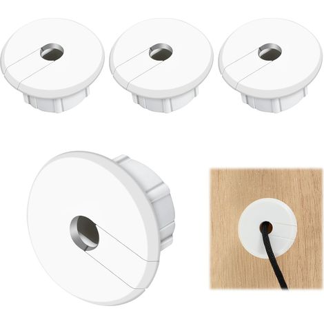 Lot de 4 passe-câbles de bureau - Blanc - Passe-câble de 35 mm - Passe-mur - Couvercle de trou en plastique - Pour bureau d'ordinateur, table de travail, table de jeu (blanc) (1/5)