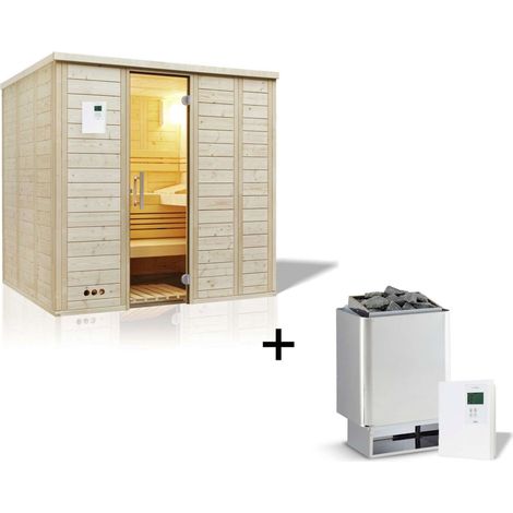 Infraworld Urban 164 gerade Saunakabine Massivholzsauna Fichte 211x164x200 cm Set mit Saunaofen Hotline V4 (9 kW), Silikonkabel, Saunasteuerung Saunacontrol A und 15 kg Saunasteinen (1/5)