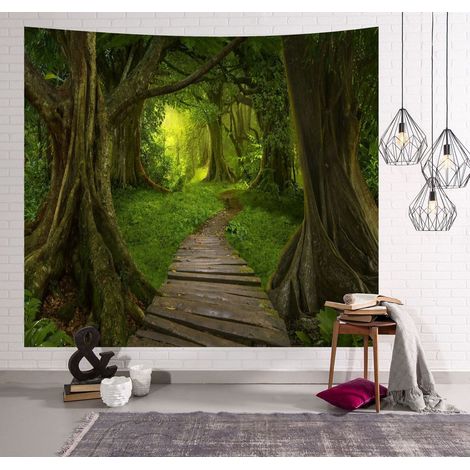 Tapisserie murale représentant un paysage naturel (forêt, plage, lac, arbres, nuages rocheux), vue esthétique, idéale pour une chambre ou un salon (230 cm x 180 cm, coloris 10).