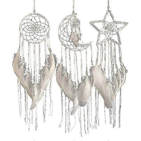 Blanc - 3 pièces Attrape-rêves d'Halloween, motif soleil, lune et étoile, décoration murale traditionnelle faite main (Noir) (1/5)