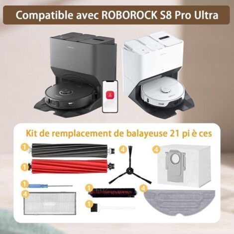 NALOOKAMIC Lot de 21 Accessoires pour Roborock S8 PRO Ultra, 2 Brosses Principales, 4 Brosses Latérales, 4 Sacs à Poussière, 4 Filtres HEPA, 4 Serpillères, Pièces de Rechange