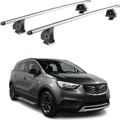 OMAC Aluminium Dachträger Querträger für Opel Crossland X 2017-2026 – TÜV / DIN 75302:2019 – Abschließbar – T-Nut – Max. 75 kg – 2 Stangen – Silber (1/5)