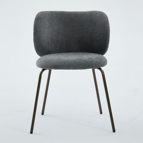 Chaises à manger en chenille contemporaines, en métal et chenille, gris, pour maison et usage quotidien, pieds en métal bronze