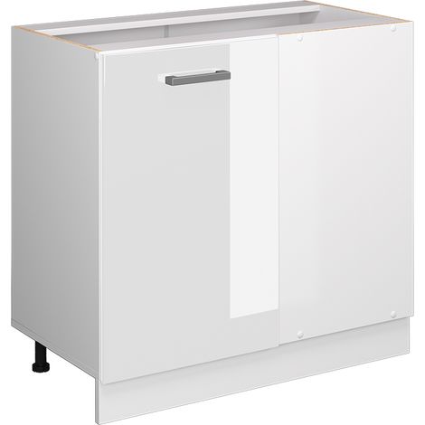Mueble esquinero universal R-Line, Blanco alto brillo, 86 cm con puerta, sin encimera, Vicco