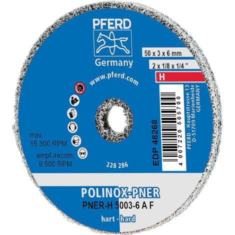 PFERD TOOLS POLINOX verpresstes Vlies-Rad PNER Ø 50x3 mm Bohrung-Ø 6 mm Hart A Fein für Finish 10 Stk (1/4)