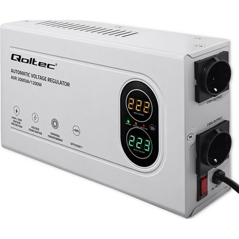 Estabilizador automático de voltaje Qoltec AVR 2000VA  1200W  Compacto  Transformador toroidal