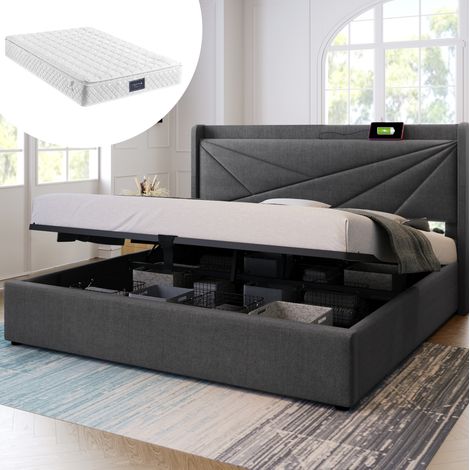 letto contenitore 140x200 ricarica USB C grigio OKMYHOME (1/5)