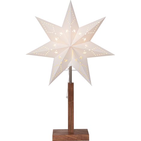 Standleuchte Stern Karo mit Holzfuß – Weihnachtsstern aus Papier, FSC®-zertifiziert, E14 Fassung, 55 cm Höhe, warmes Licht für Fenster & Wohnzimmer (1/5)