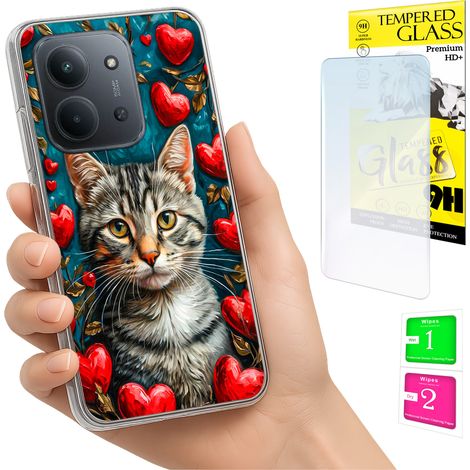 Custodia per Xiaomi Redmi 15C 5G 173mm / Poco C85, retro con motivo Kitten + vetro 9H (1/5)